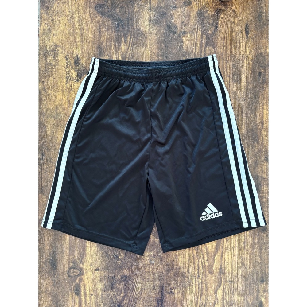 Adidas Kids Black White Striped Aeroready Primegreen Athletic Shorts Size L 14